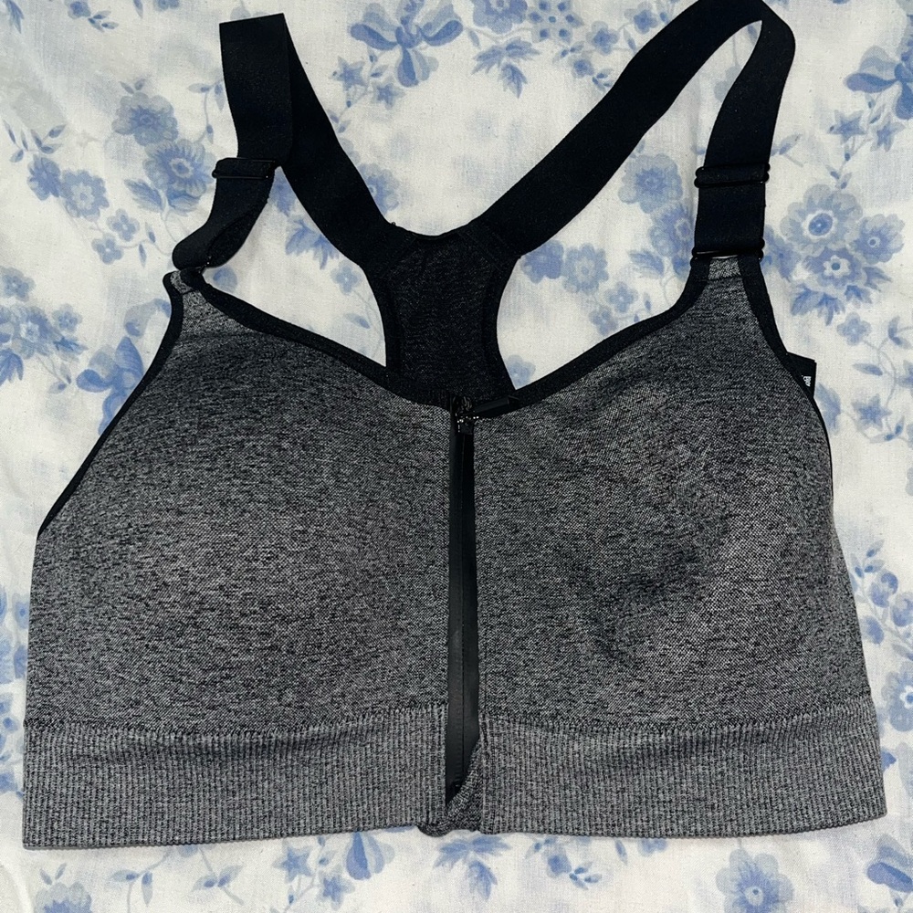 VSX Sport Racerback Zippered Front Sports Bra Size Small Black Gray VS pink